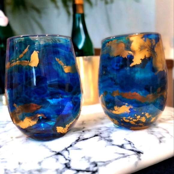 Hand Crafted Other - Blue and Gold/Wine Set